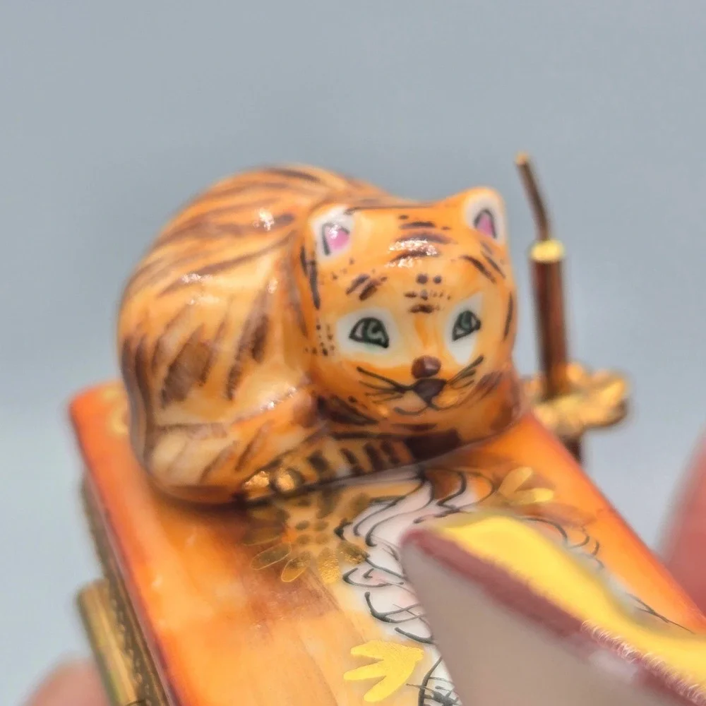 Vintage Limoges Trinket Box Piano Cat Candelabra Ballerina La Gloriette Painted